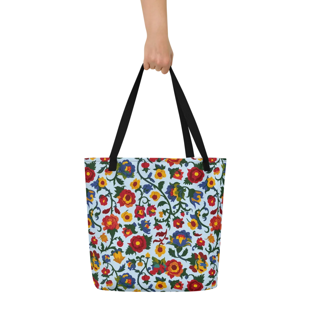 Brocade Bloom on Large Tote Bag W/ Pocket — Front