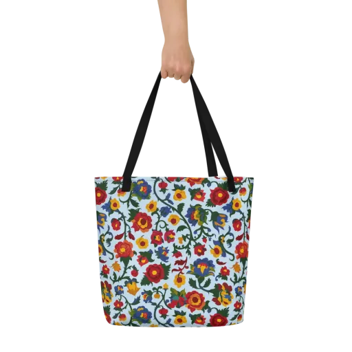 Brocade Bloom on a Large Tote Bag W/ Pocket