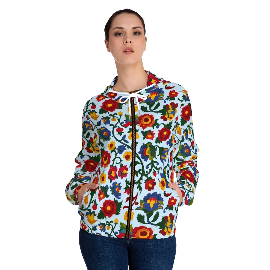 Brocade Bloom on Women's Full-Zip Hoodie — Front On Person