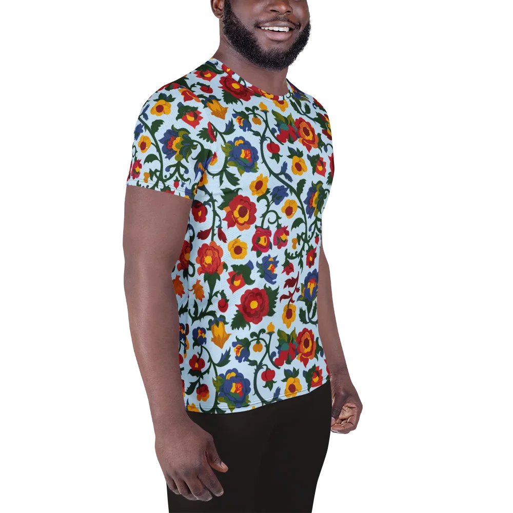 Brocade Bloom on Men's Athletic T-Shirt — Right