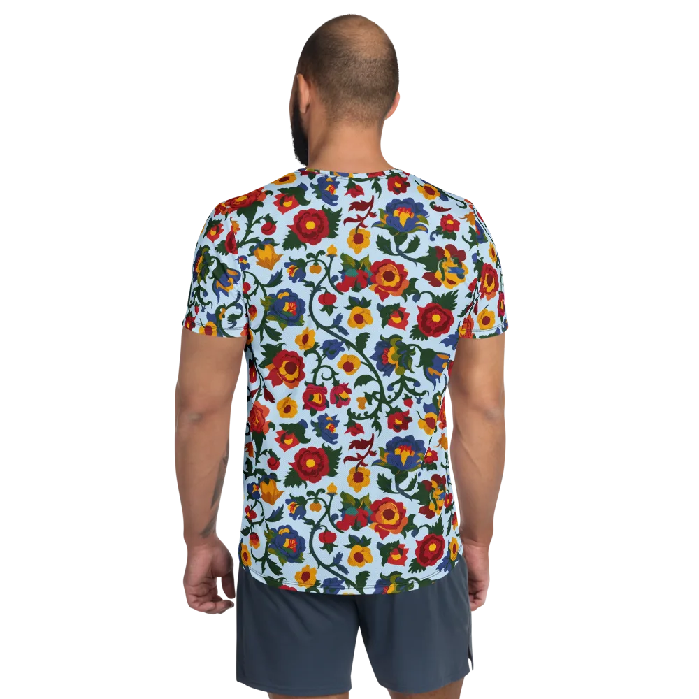 Brocade Bloom on Men's Athletic T-Shirt — Back