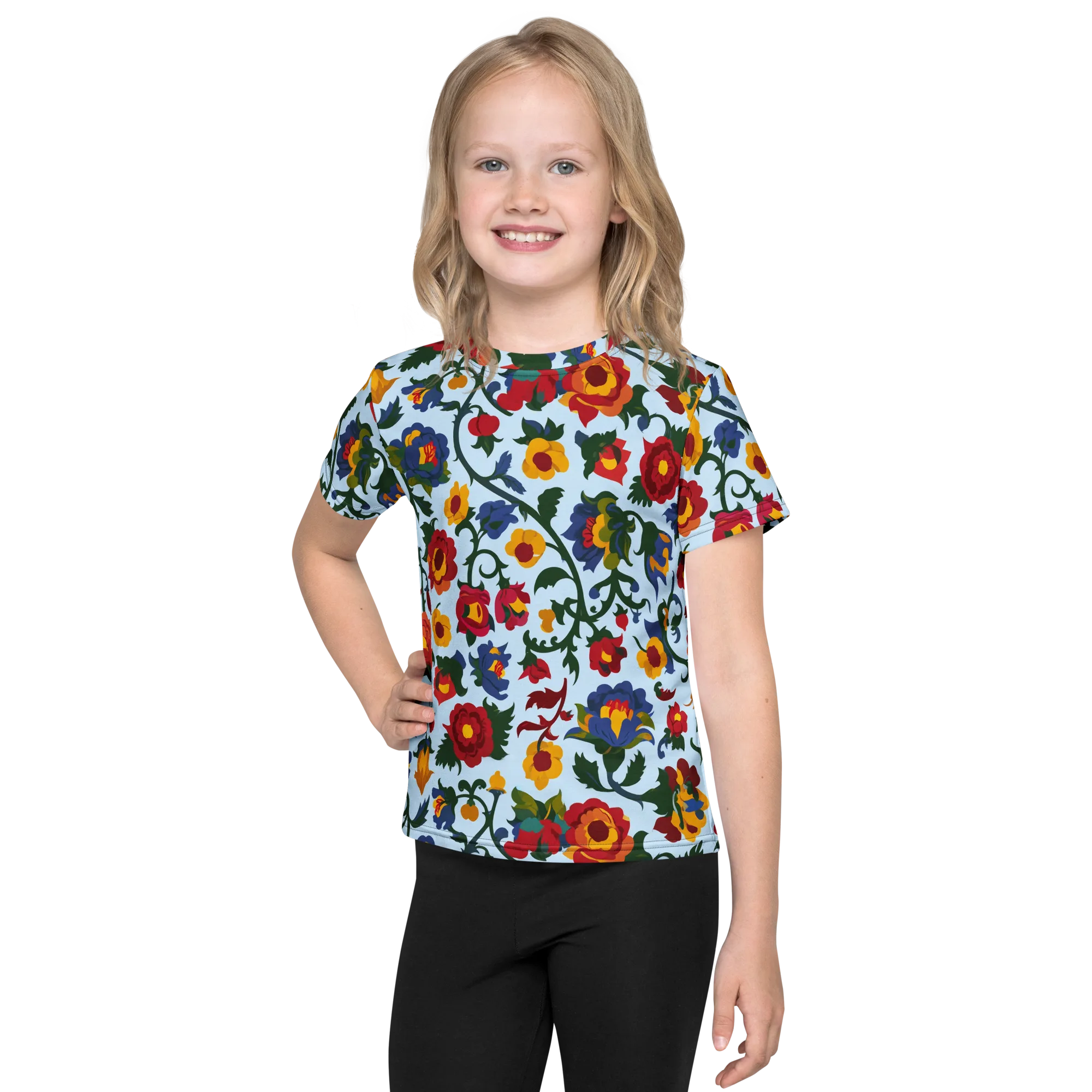 Brocade Bloom on Kids Crew Neck T-Shirt — Front