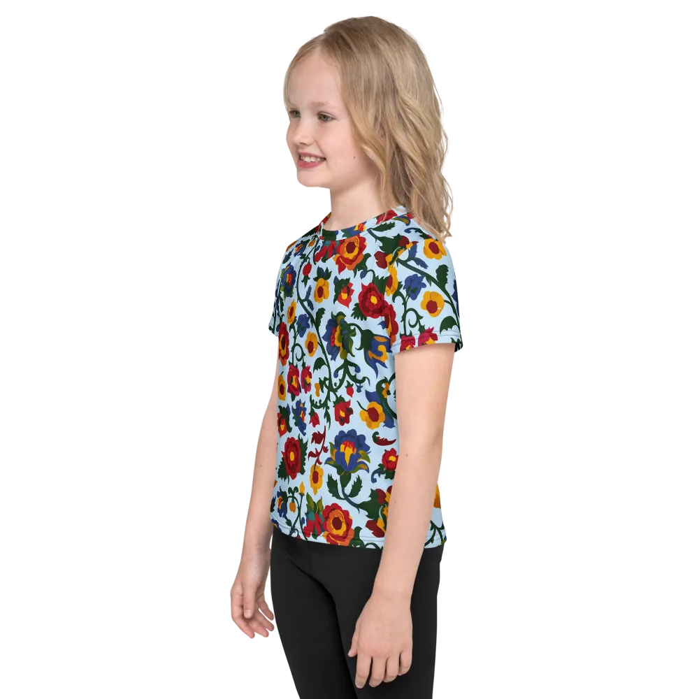 Brocade Bloom on Kids Crew Neck T-Shirt — Left