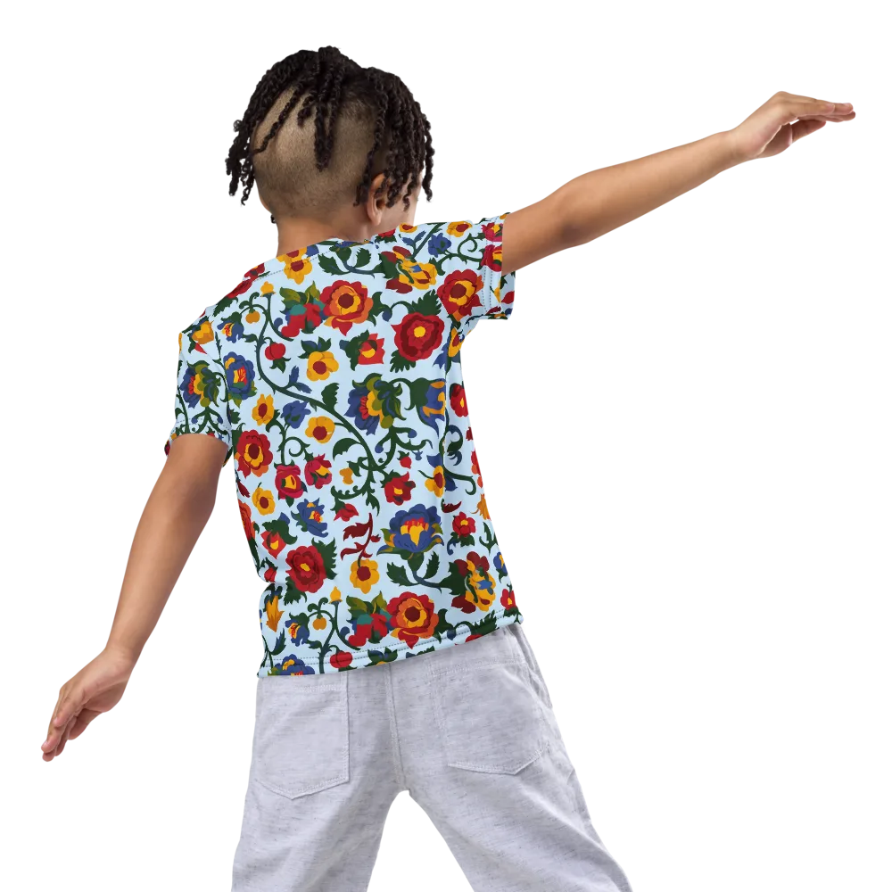 Brocade Bloom on Kids Crew Neck T-Shirt — Back
