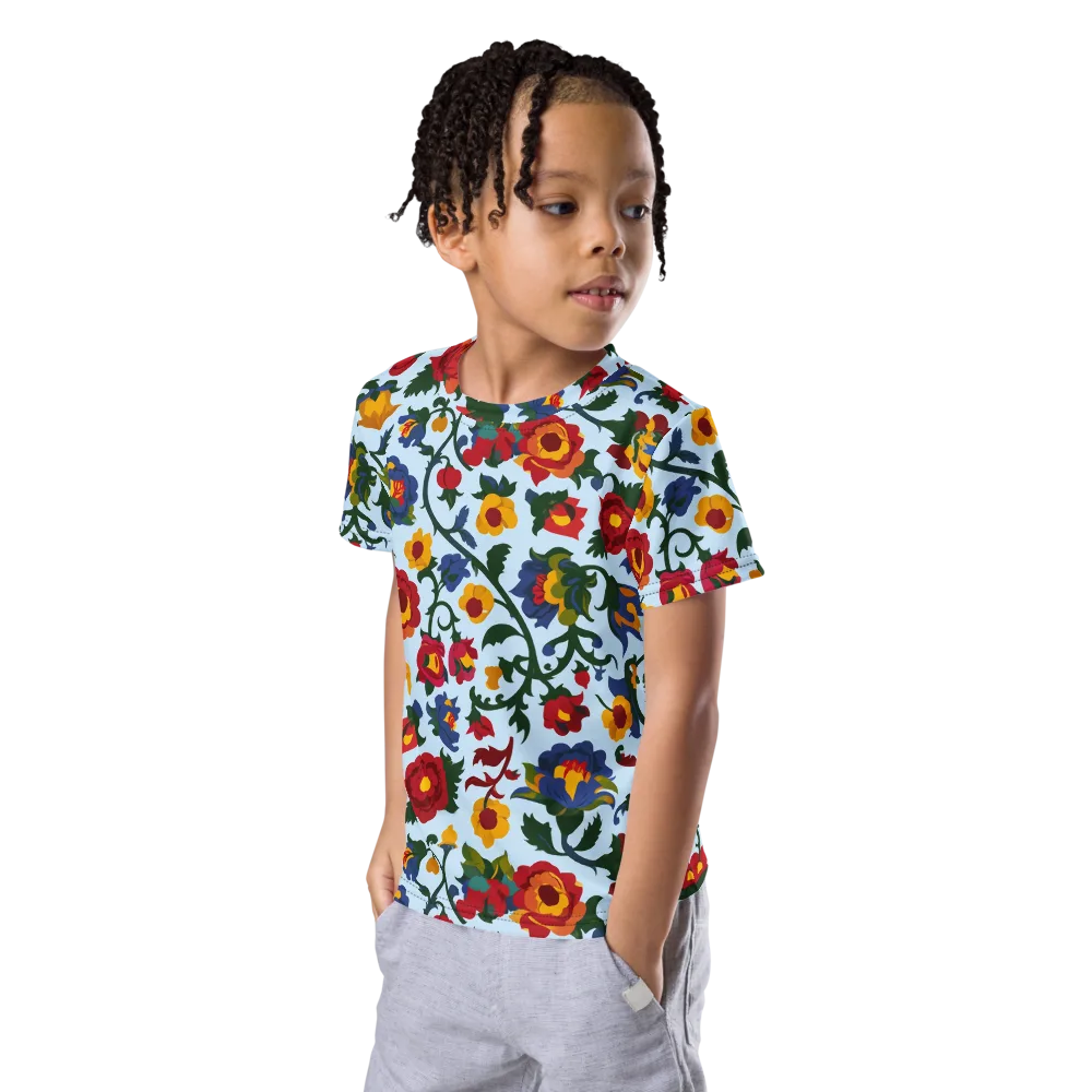 Brocade Bloom on Kids Crew Neck T-Shirt — Left Front