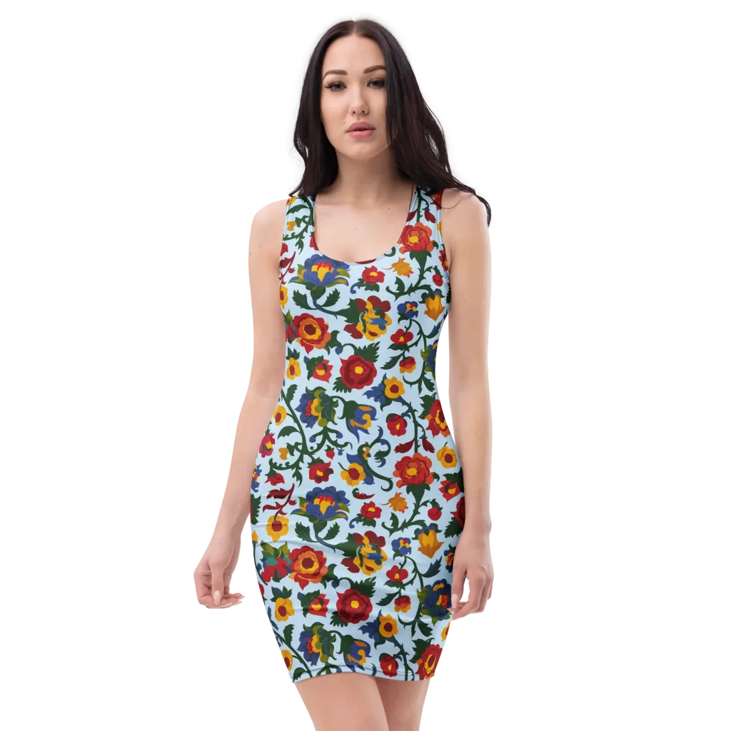 Brocade Bloom on Bodycon Dress — Front