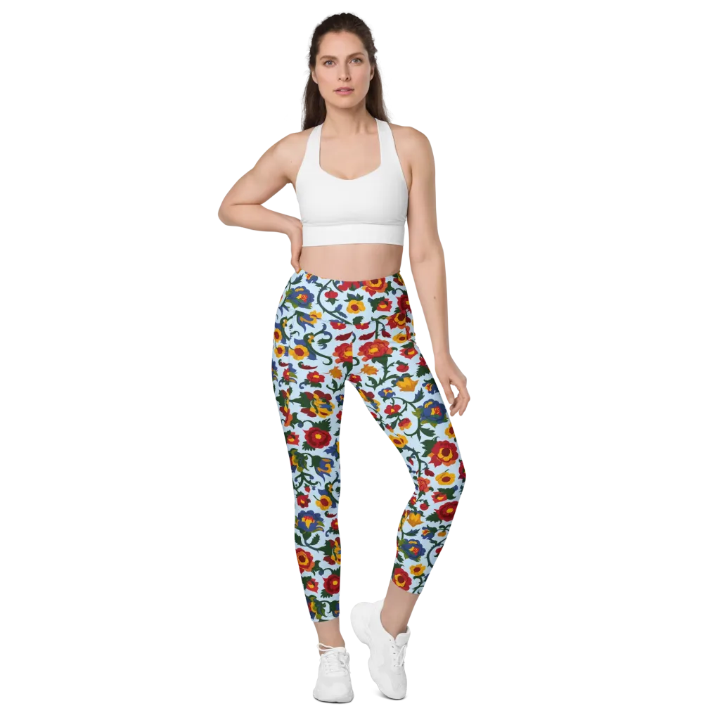 Brocade Bloom on Leggings with Pockets — Front