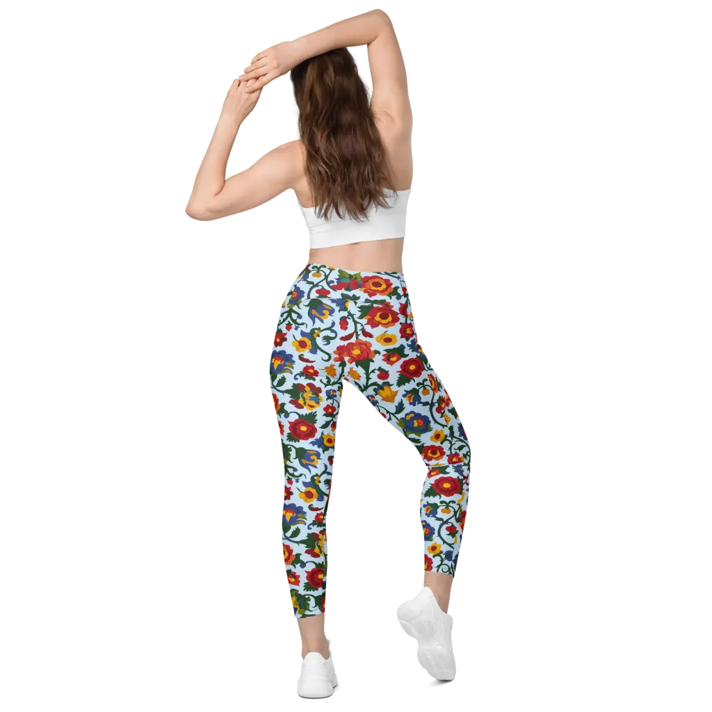 Brocade Bloom on Leggings with Pockets — Back
