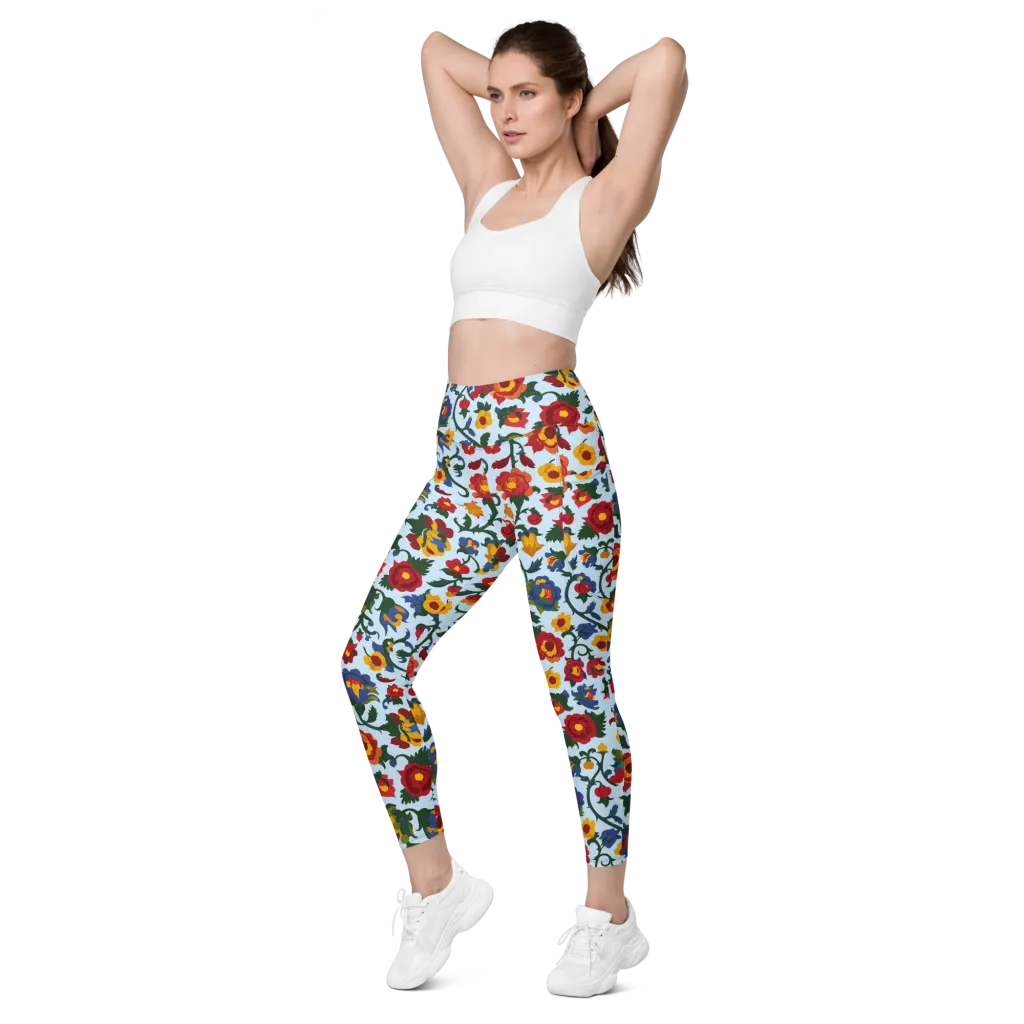 Brocade Bloom on Leggings with Pockets — Left Front