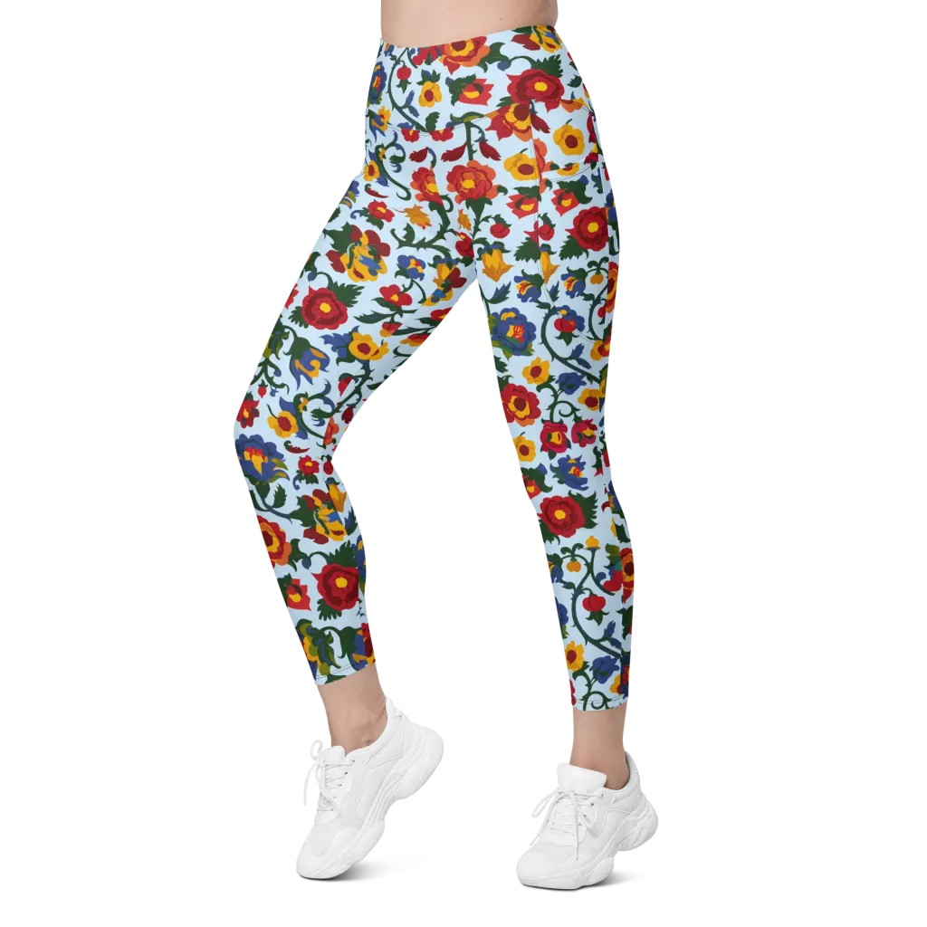 Brocade Bloom on Leggings with Pockets — Left Front