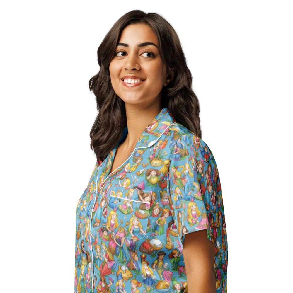 Wondergarden Parade on Women's Short Sleeve Pajama Top — Left Front