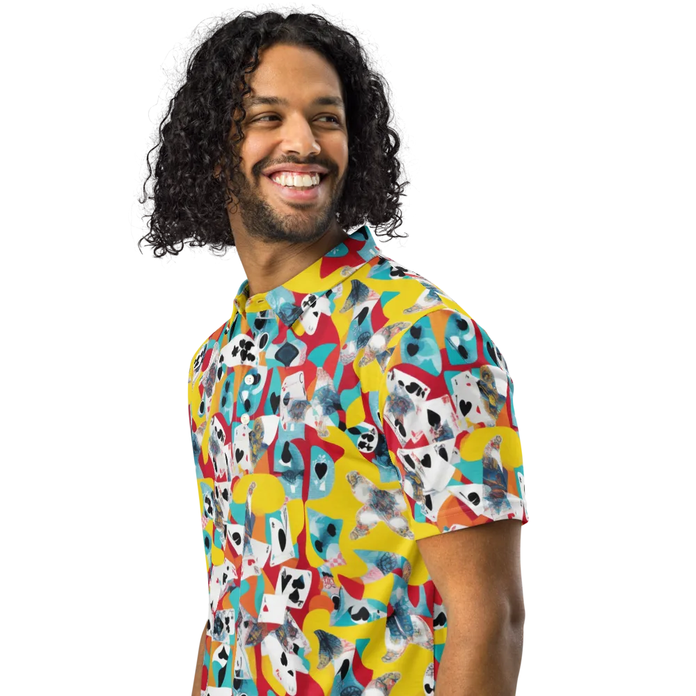 Neon Cardshark on Men's Slim Fit Polo Shirt — Left Front