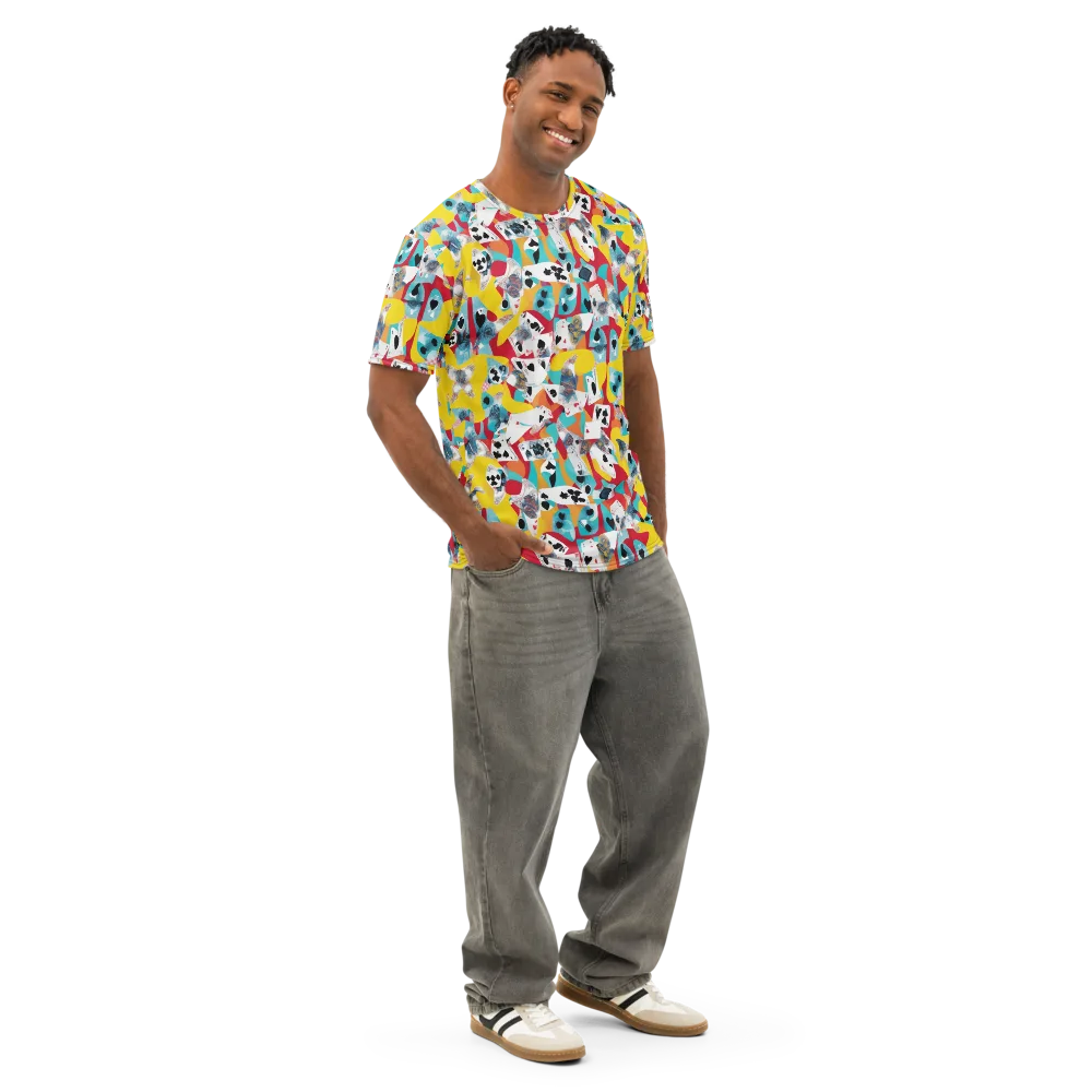 Neon Cardshark on Men's Cotton Crew Neck T-Shirt — Right Front