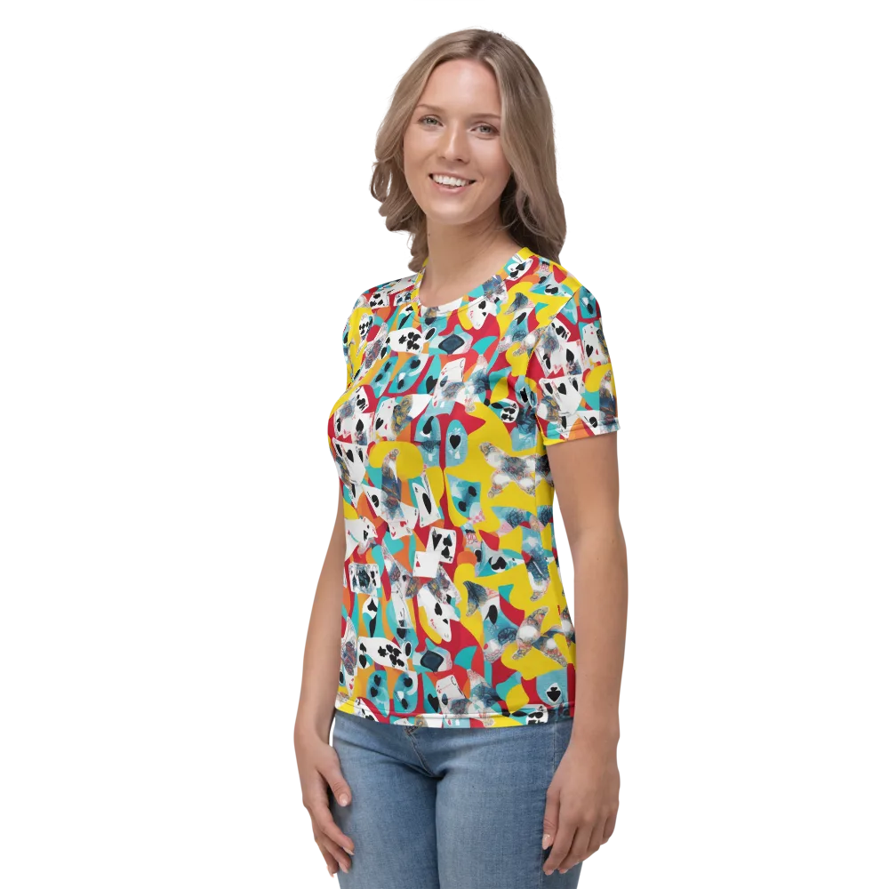 Neon Cardshark on Women's Crew Neck T-Shirt — Left