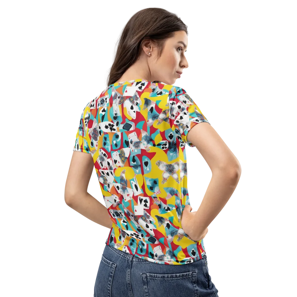 Neon Cardshark on Women's Crew Neck T-Shirt — Back
