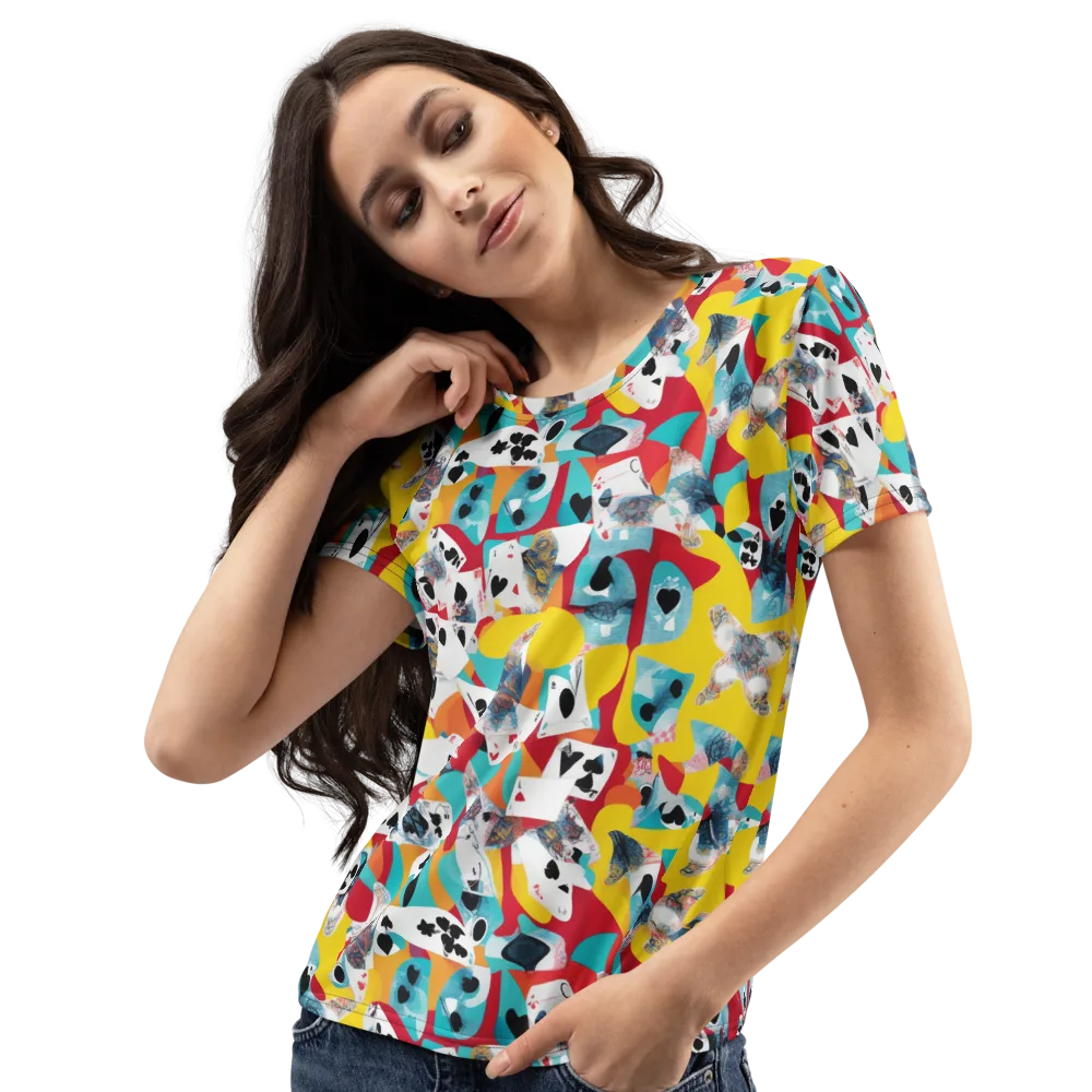 Neon Cardshark on Women's Crew Neck T-Shirt — Left Front
