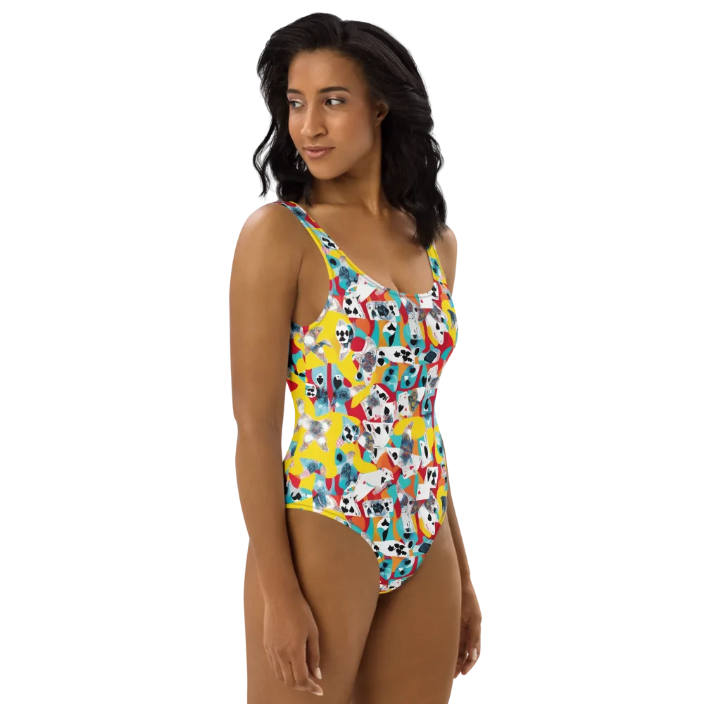 Neon Cardshark on One-Piece Swimsuit — Right