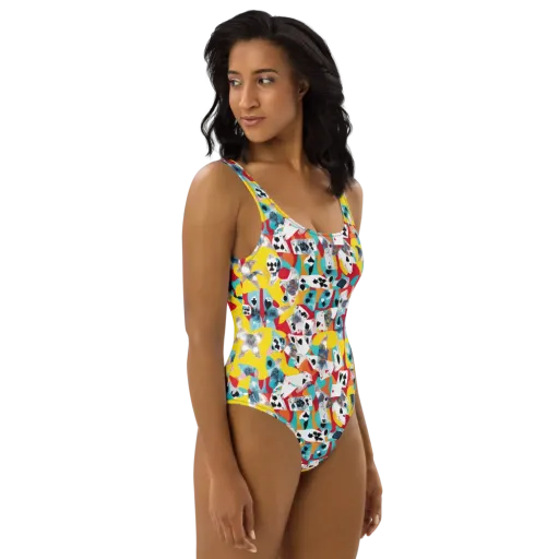 Neon Cardshark on a One-Piece Swimsuit