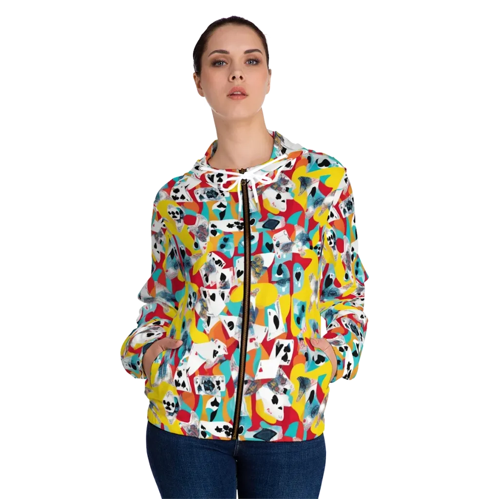 Neon Cardshark on Women's Full-Zip Hoodie — Front On Person