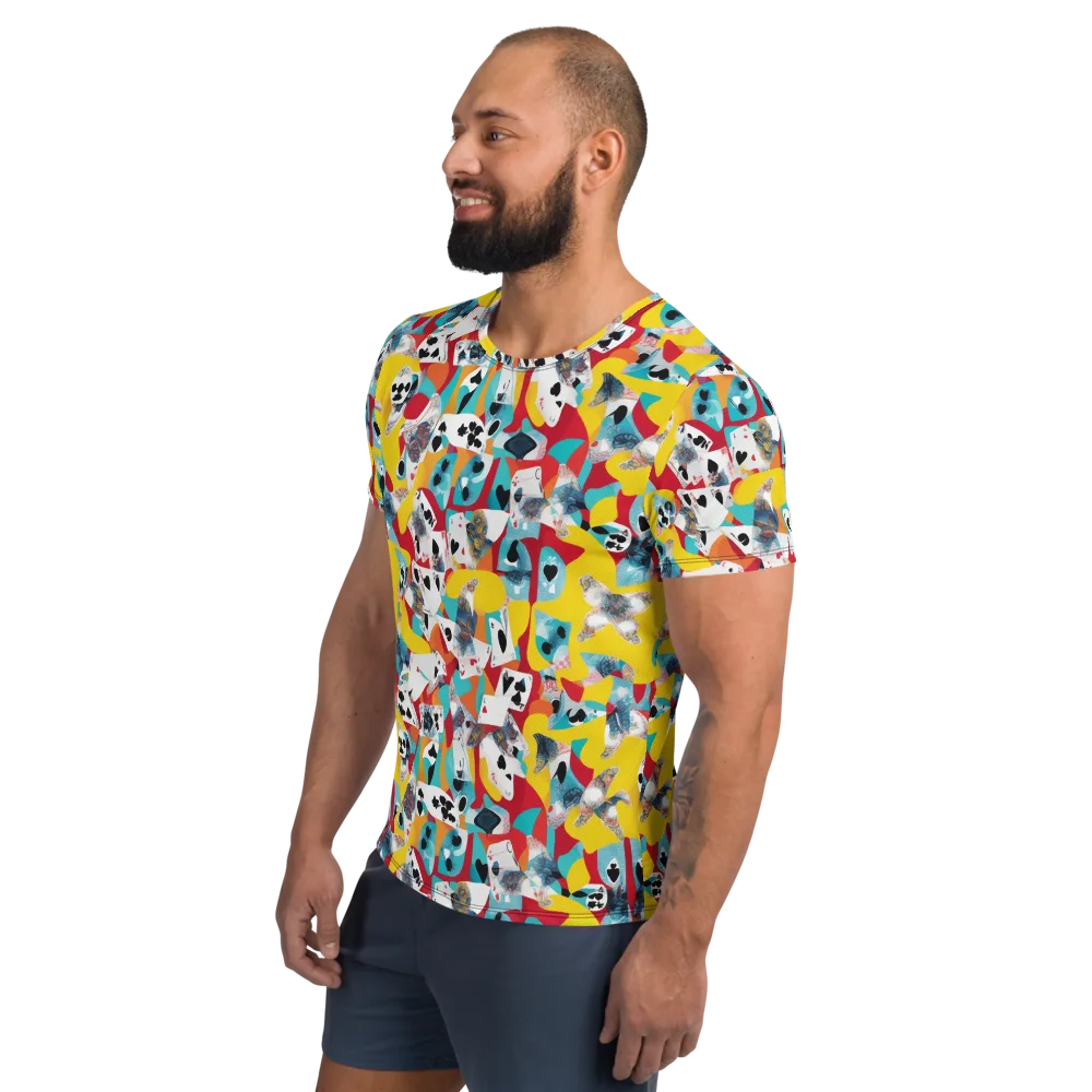 Neon Cardshark on Men's Athletic T-Shirt — Left