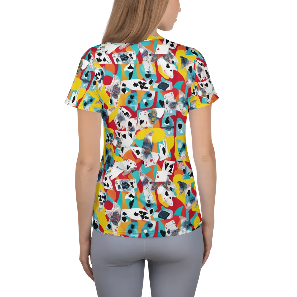 Neon Cardshark on Women's Athletic T-Shirt — Back