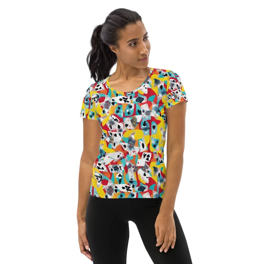 Neon Cardshark on Women's Athletic T-Shirt — Front