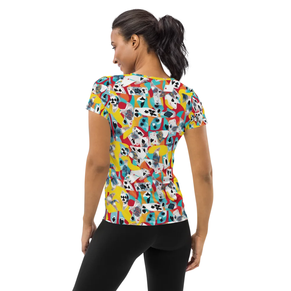 Neon Cardshark on Women's Athletic T-Shirt — Back