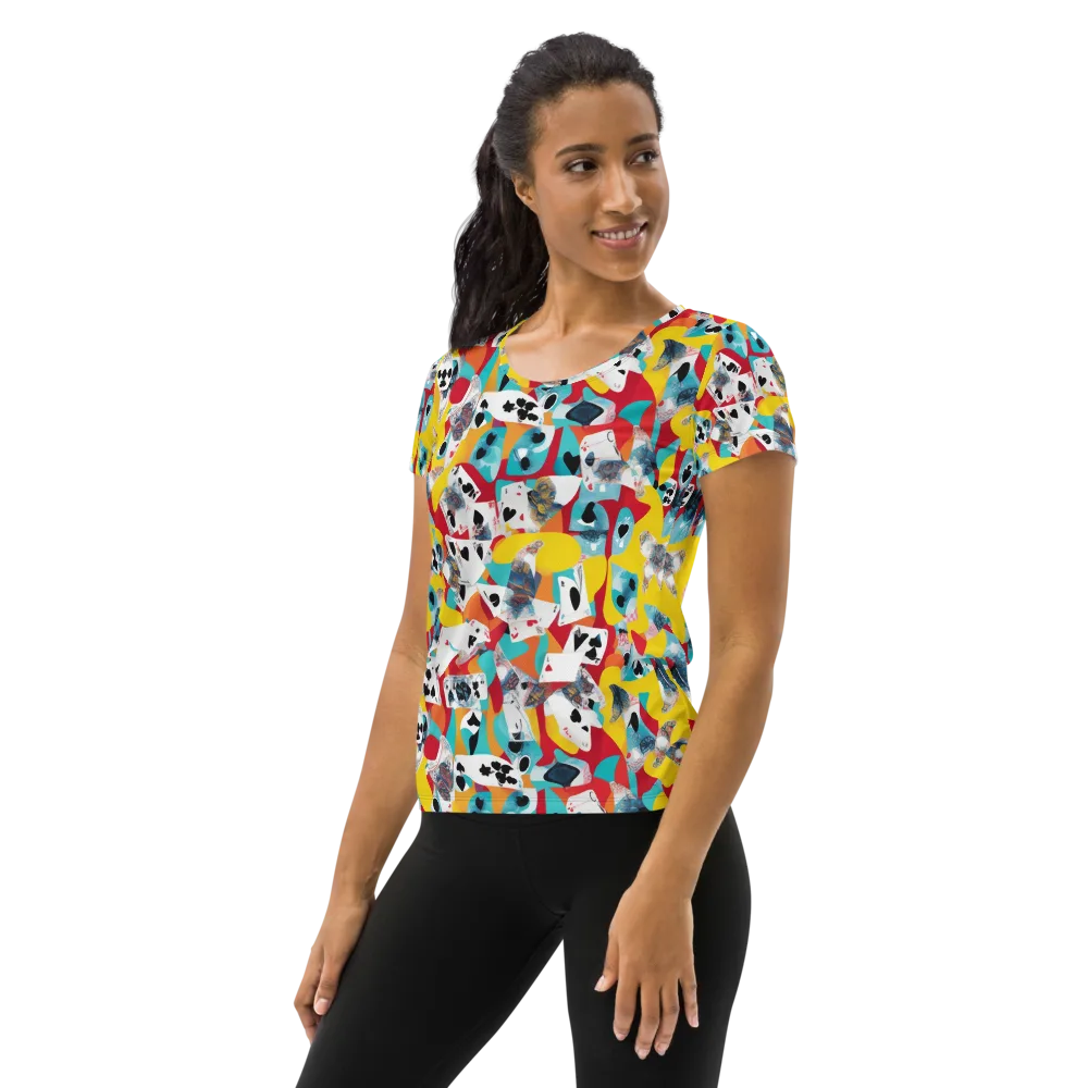 Neon Cardshark on Women's Athletic T-Shirt — Left