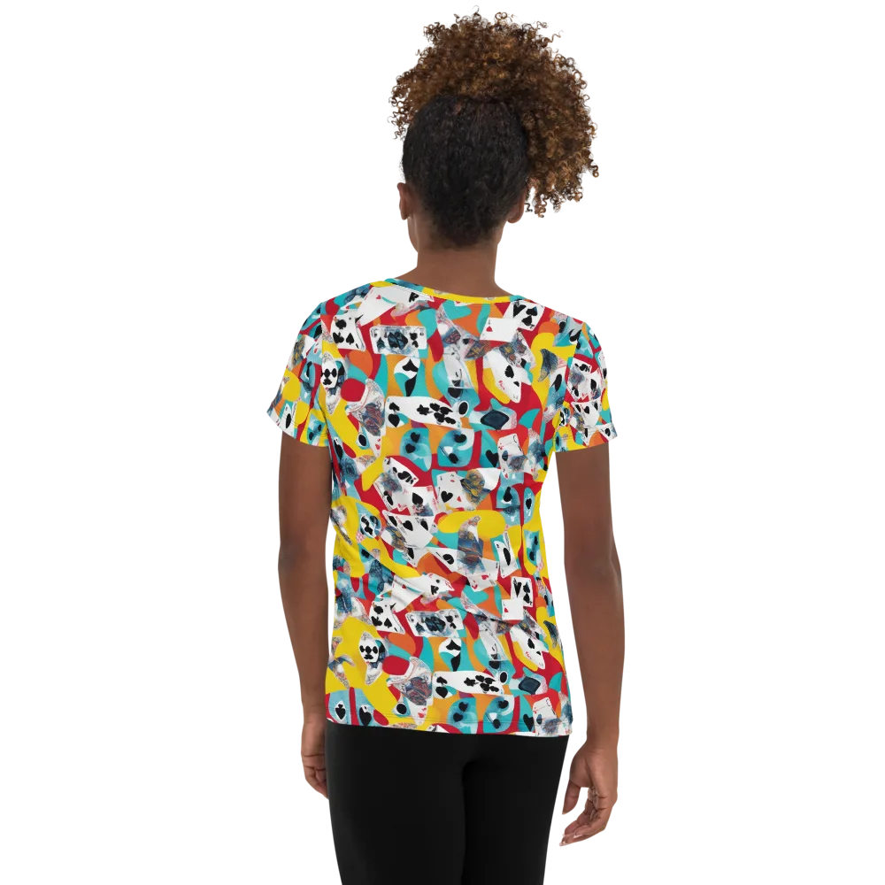 Neon Cardshark on Women's Athletic T-Shirt — Back