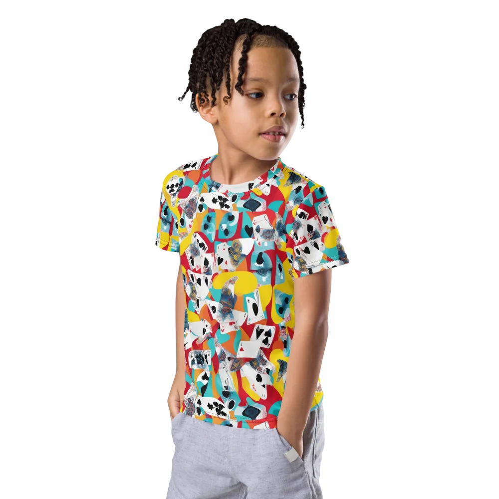 Neon Cardshark on Kids Crew Neck T-Shirt — Left Front