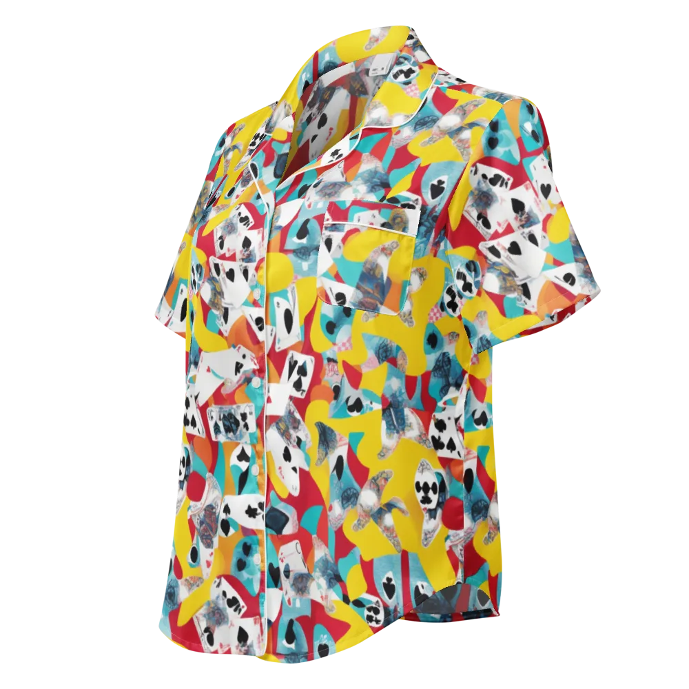Neon Cardshark on Women's Short Sleeve Pajama Top — Left Front