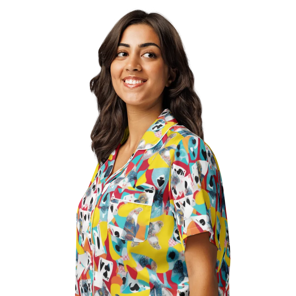 Neon Cardshark on Women's Short Sleeve Pajama Top — Left Front