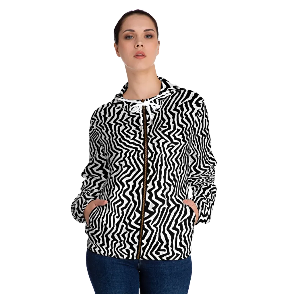 Static Swirl on Women's Full-Zip Hoodie — Front On Person