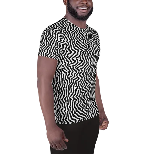 Static Swirl on a Men's Athletic T-Shirt