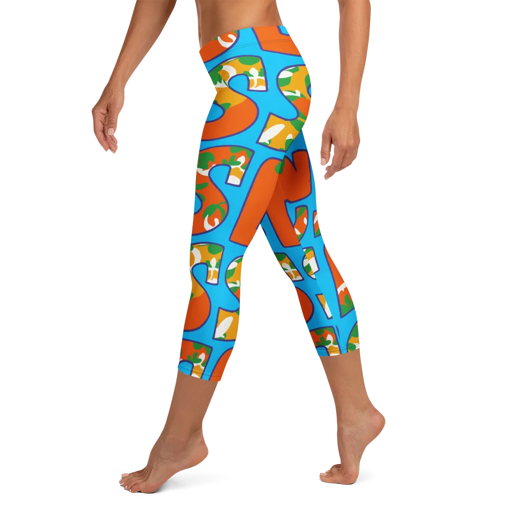Electric Alphabet on Capri Leggings — Left