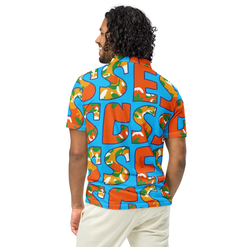 Electric Alphabet on Men's Slim Fit Polo Shirt — Back
