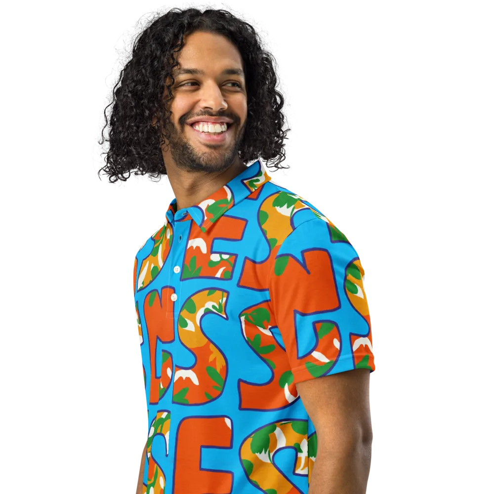 Electric Alphabet on Men's Slim Fit Polo Shirt — Left Front
