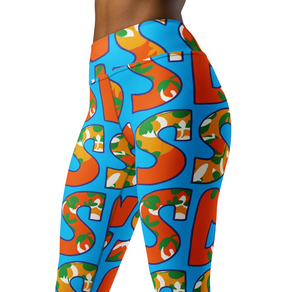 Electric Alphabet on Yoga Leggings — Left Front