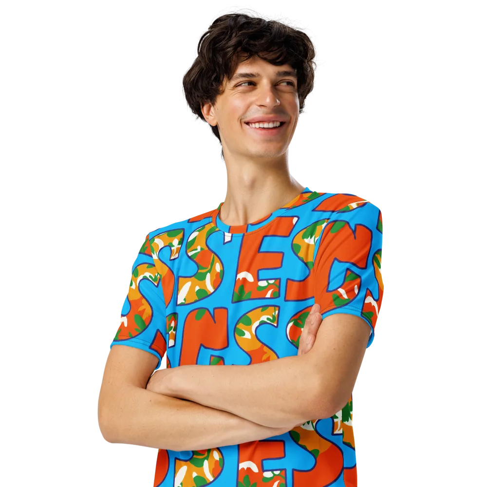 Electric Alphabet on Men's Crew Neck T-Shirt — Left Front