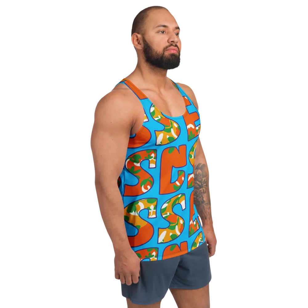 Electric Alphabet on Men's Tank Top — Right Front