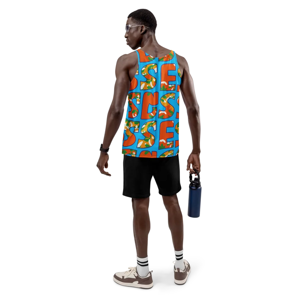 Electric Alphabet on Men's Tank Top — Back