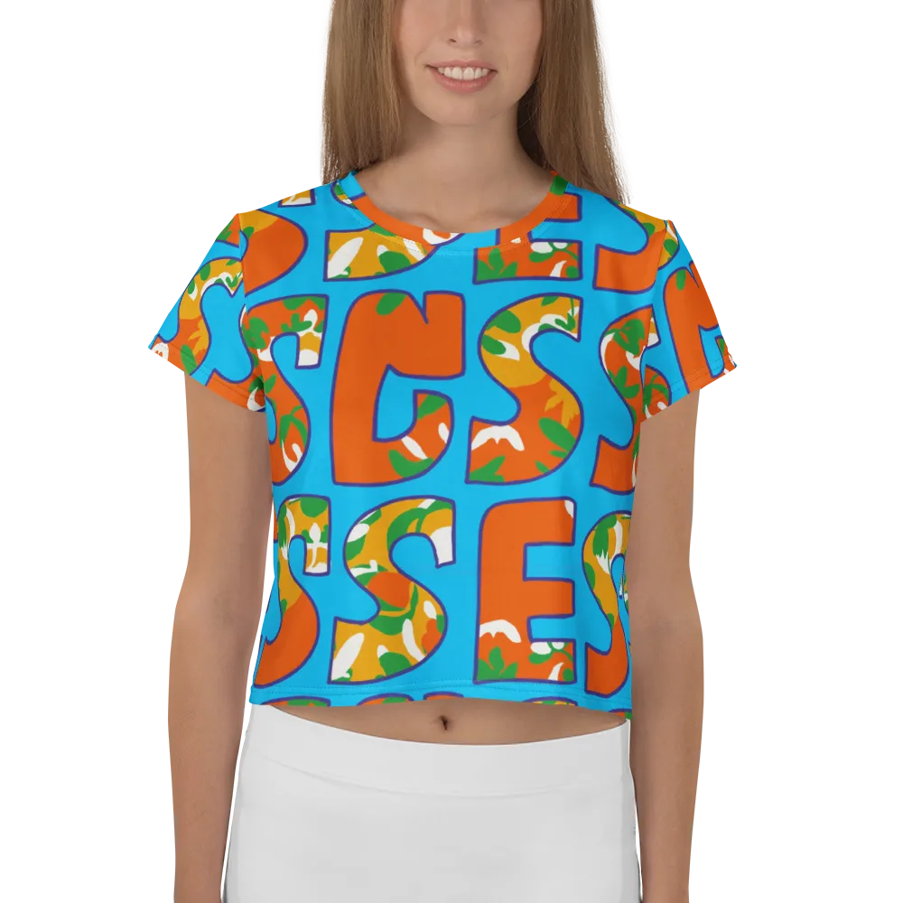 Electric Alphabet on Crop Tee — Front