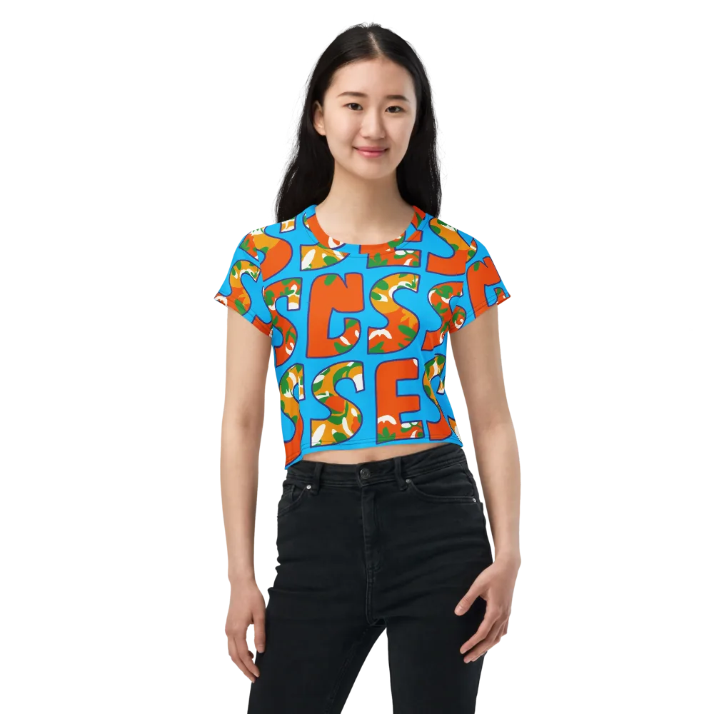 Electric Alphabet on Crop Tee — Front