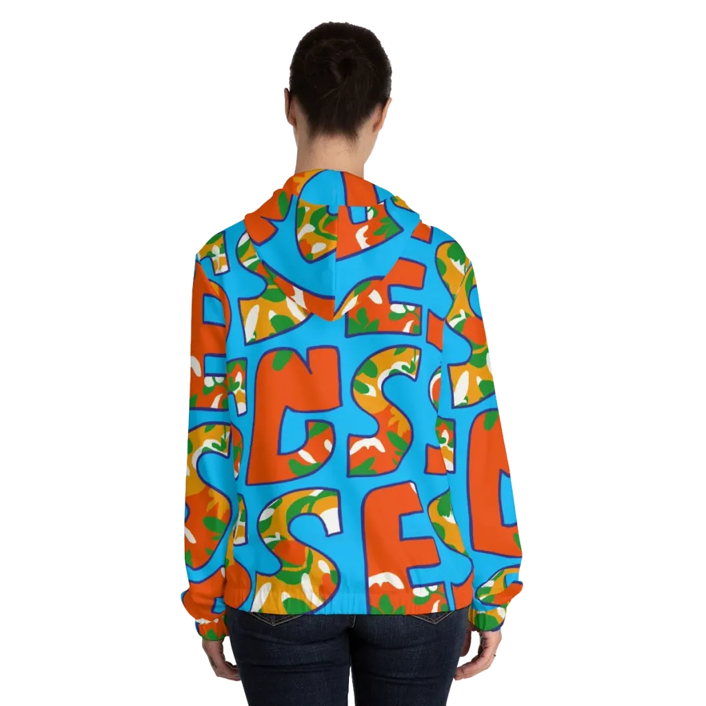 Electric Alphabet on Women's Full-Zip Hoodie — Back On Person