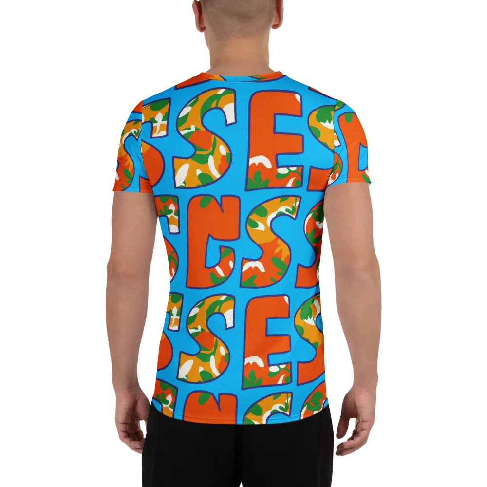 Electric Alphabet on Men's Athletic T-Shirt — Back