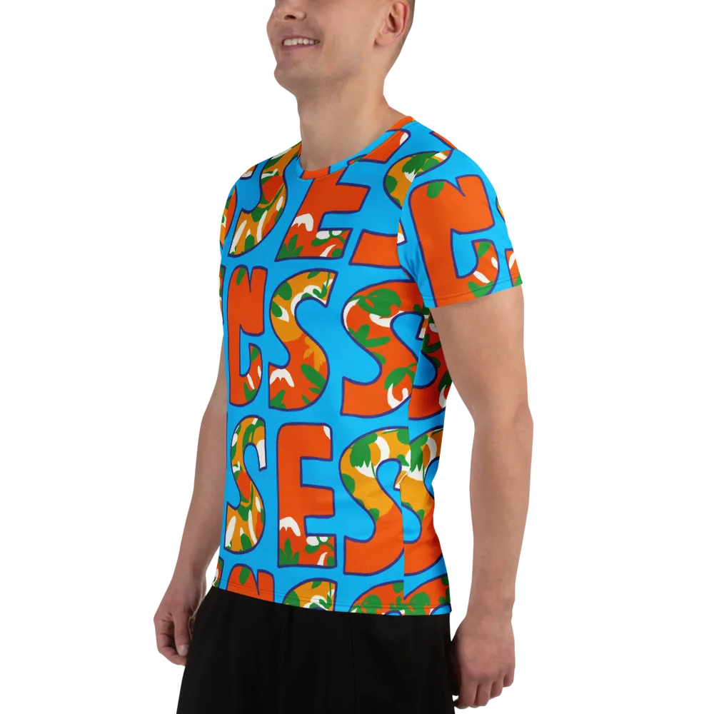 Electric Alphabet on Men's Athletic T-Shirt — Left