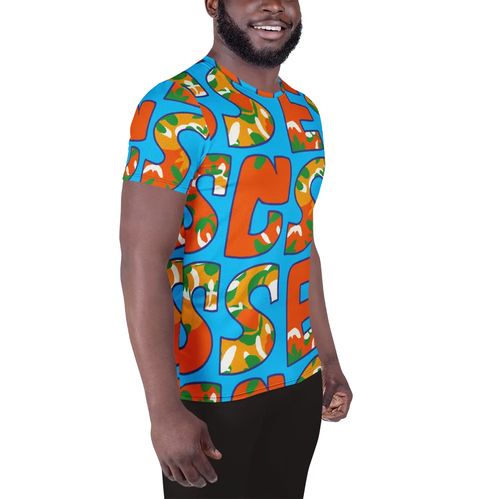 Electric Alphabet on Men's Athletic T-Shirt — Right