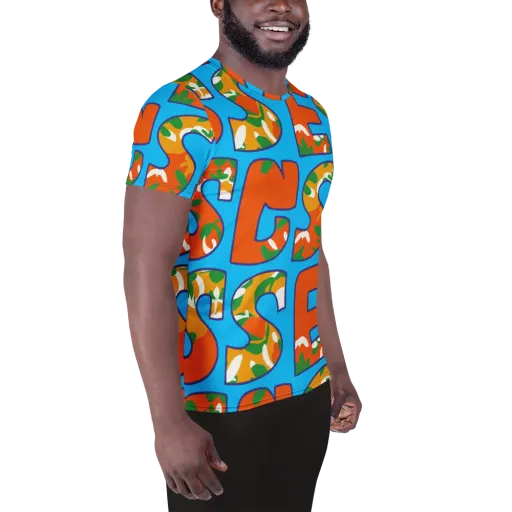 Electric Alphabet on a Men's Athletic T-Shirt
