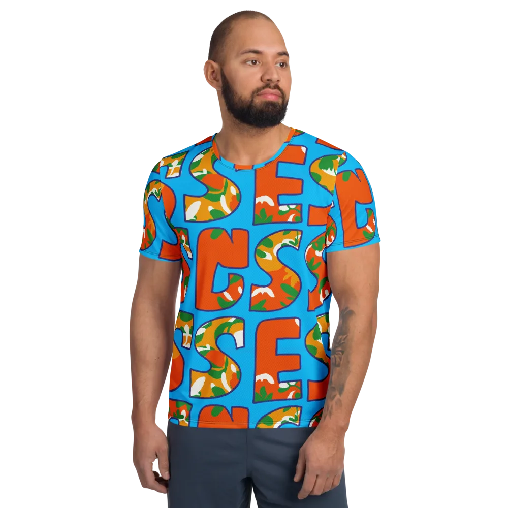 Electric Alphabet on Men's Athletic T-Shirt — Front