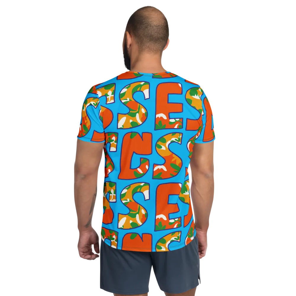 Electric Alphabet on Men's Athletic T-Shirt — Back